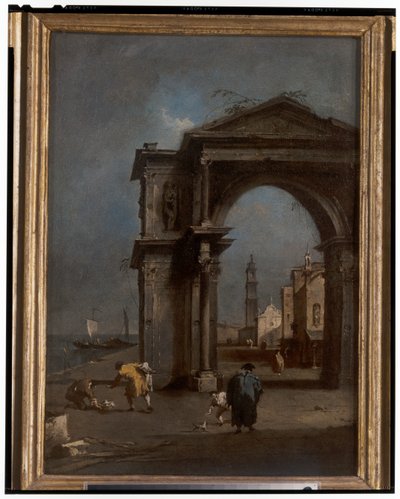 Capriccio mit einem Triumphbogen und städtischem Hintergrund von Francesco and/or Gian Antonio (1699 1761) Guardi