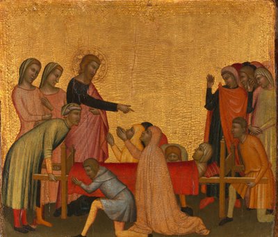 Der heilige Johannes der Evangelist erweckt Satheus zum Leben, ca. 1370 von Francescuccio Ghissi