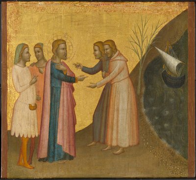 Acteus und Eugenius bitten St. Johannes den Evangelisten, ihren Reichtum wiederherzustellen, ca. 1370-1380 von Francescuccio Ghissi