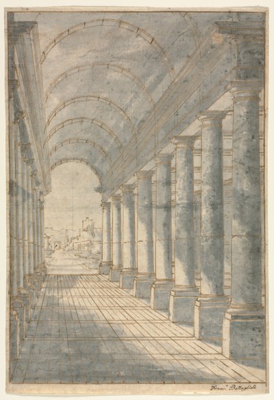 Tonnengewölbte Arkade in Perspektive dargestellt, 1700er von Francessco Battaglioli
