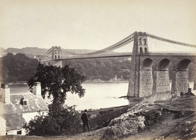 Bangor, Hängebrücke, von Anglesey aus (254) von Francis Bedford