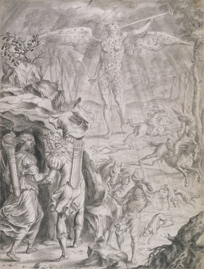 Dido und Aeneas, die in einer Höhle Schutz suchen von Francis Cleyn