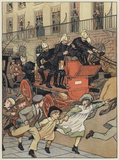 London: Eine Feuerwehr (Farblithografie) von Francis Donkin Bedford
