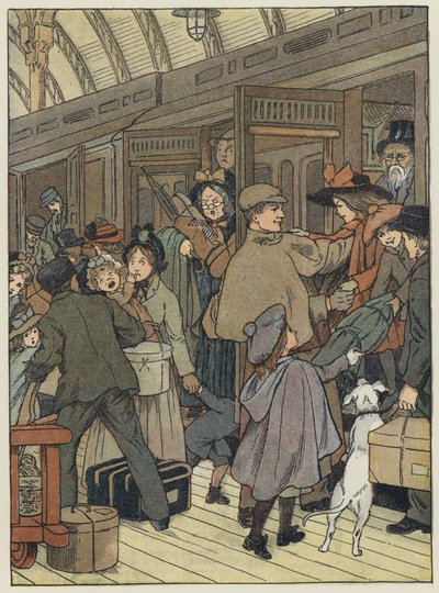 London: Der Londoner Bahnhof (Farblithografie) von Francis Donkin Bedford
