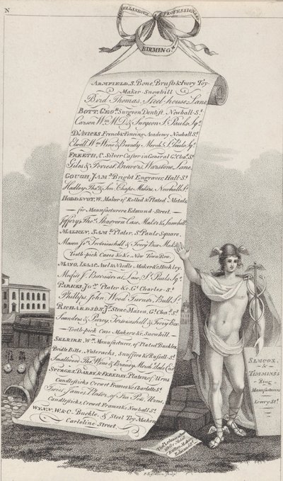 Handelskarte für verschiedene Berufe &c., Birmingham von Francis Eginton