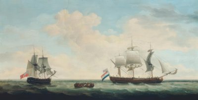 Ein Dreimaster und eine Fregatte auf offener See von Francis Holman
