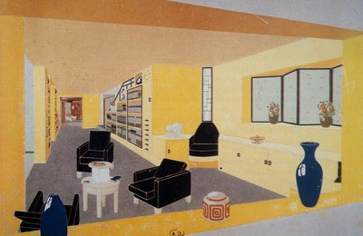 Perspektive Fumoir für Amdassade Francoise, von Francis Jourdain, präsentiert auf der Internationalen Ausstellung für dekorative Kunst in Paris, 1925, Frankreich, 20. Jahrhundert von Francis Jourdain