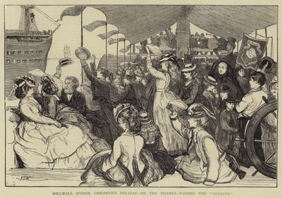 Ferien der Millwall-Schulkinder auf der Themse, vorbei an der Goliath von Francis S. Walker