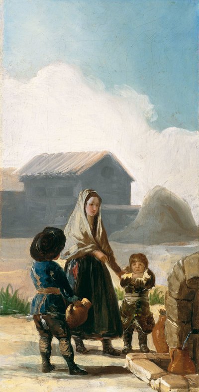 Eine Frau und zwei Kinder an einem Brunnen von Francisco de Goya