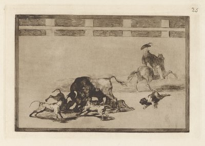 Echan perros al toro (Sie lassen Hunde auf den Stier los), Platte 25 aus La tauromaquia von Francisco de Goya