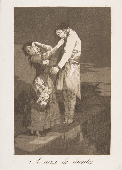 Blatt 12 aus Los Caprichos: Auf der Jagd nach Zähnen, 1799 von Francisco de Goya