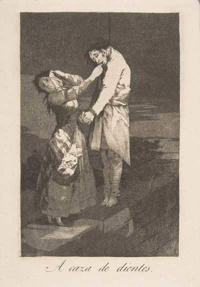 Blatt 12 aus Los Caprichos: Auf der Jagd nach Zähnen, 1799 von Francisco de Goya