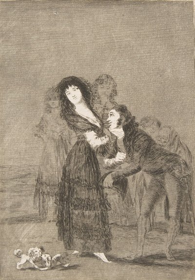 Blatt 27 aus Los Caprichos: Wer von ihnen ist mehr überwältigt (Quien mas rendido) von Francisco de Goya