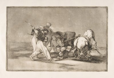 Platte 3 der Tauromaquia: Die Mauren siedelten sich in Spanien an und gaben die Aberglauben auf, 1816 von Francisco de Goya