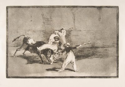 Tafel 8 der Tauromaquia: Ein Maure wird im Ring vom Stier gefangen, 1816 von Francisco de Goya