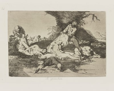 Se aprovechan. (Sie nutzen sie aus.), pl. 16 aus der Serie Los desastres de la guerra (Die Schrecken des Krieges) von Francisco de Goya