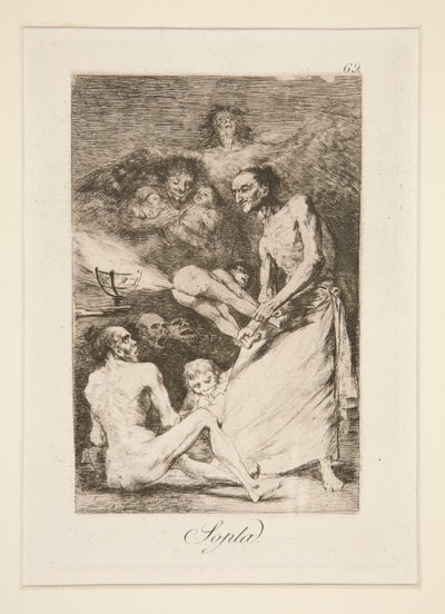 Sopla (Blasen), Tafel 69 aus der Serie Los caprichos von Francisco de Goya