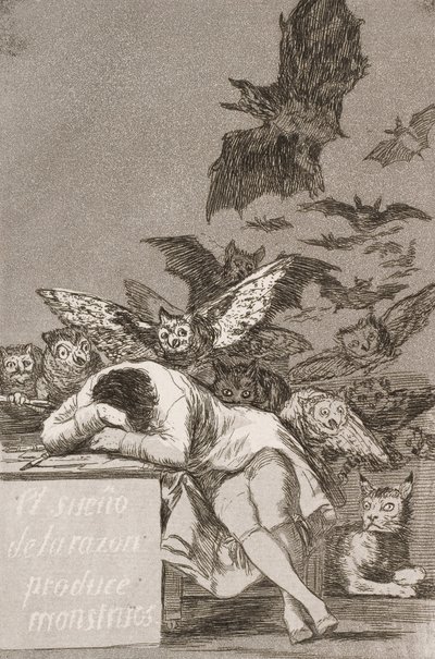 Der Schlaf der Vernunft gebiert Ungeheuer (Nr. 43), aus Los Caprichos von Francisco de Goya