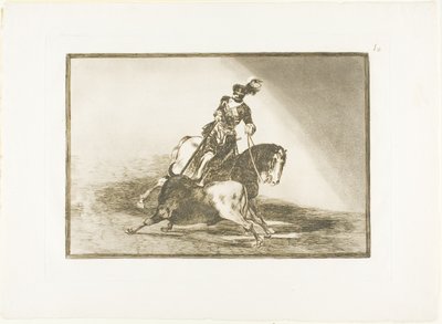 Karl V. spießt einen Stier in der Arena von Valladolid auf, Tafel zehn aus Die Kunst des Stierkampfs von Francisco Jose de Goya y Lucientes