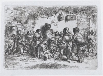 Tafel 11: Eine Gruppe von Menschen im Freien, aus der Serie der Bräuche und Vergnügungen der Spanier, 1850 von Francisco Lameyer Berenguer