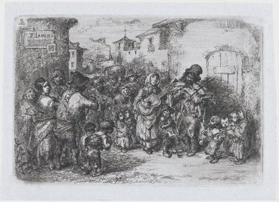 Platte 3: eine Gruppe Straßenmusiker, aus der Serie von Bräuchen und Vergnügungen der Spanier von Francisco Lameyer Berenguer