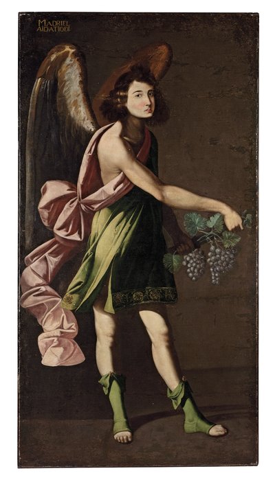 Eine Allegorie der Eucharistie: Ein Engel trägt Trauben von Francisco Polanco
