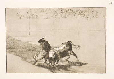 Der sehr talentierte Schüler aus Falces, in seinem Umhang gefeiert, täuscht den Stier mit seinen Körperbewegungen von Francisco de Goya