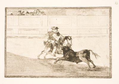 Ein spanischer Reiter in der Arena bricht kleine Speere ohne Hilfe von Assistenten von Francisco de Goya