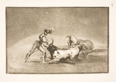 Ein spanischer Reiter tötet den Stier, nachdem er sein Pferd verloren hat von Francisco de Goya
