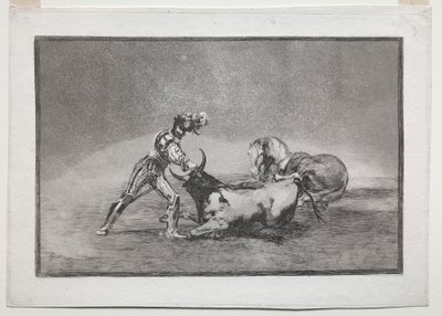 La Tauramaquia: Ein spanischer Ritter tötet den Stier, nachdem er sein Pferd verloren hat von Francisco de Goya
