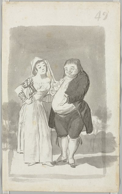 Prostituierte, die einen dicken, hässlichen Mann anwirbt (recto) von Francisco de Goya