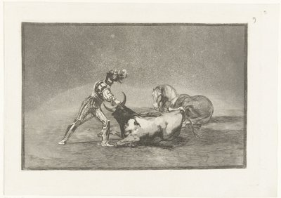 Spanischer Ritter tötet einen Stier (Stierenvechten) von Francisco de Goya