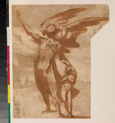 Schutzengel, die mit einem Kind gehen, recto, 17. Jahrhundert von Francisco the Younger Herrera