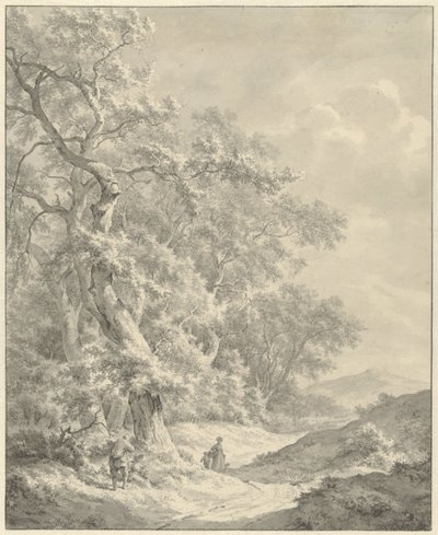 Landschaft mit Wanderern auf einem Weg entlang des Waldes von Franciscus Andreas Milatz