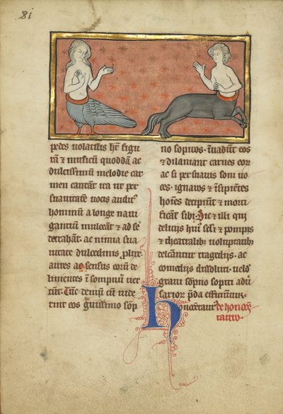 Eine Sirene und ein Zentaur aus einem Bestiarium Ms Ludwig XV 4, fol. 81v, ca. 1280-1300 von Franco Flemish School