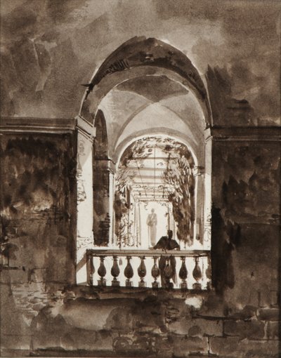 Figur auf einem Balkon von Francois-Marius Granet