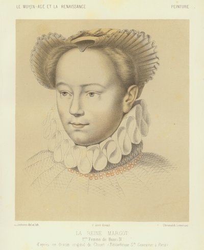 Margarete von Valois, erste Ehefrau von König Heinrich IV. von Frankreich (Chromolitho) von Francois (after) Clouet