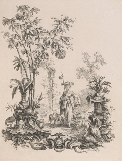 Junge Chinesin gehend, umgeben von ihren Schafen von Francois Antoine Aveline