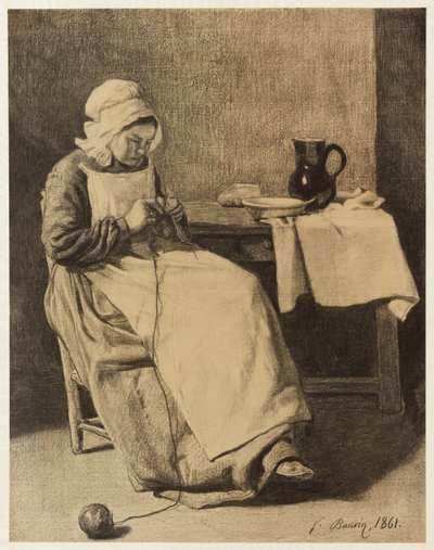 Dienerin beim Stricken von François Bonvin