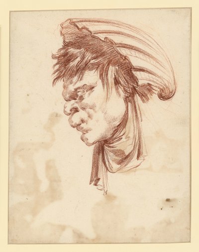 Grotesker Kopf im Profil nach links mit einer Muschel als Kopfbedeckung von François Boucher