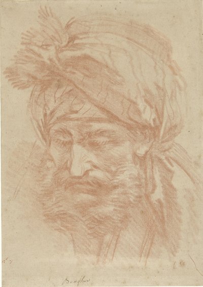 Kopf eines bärtigen Orientalen mit Turban, von vorne, nach unten blickend von François Boucher