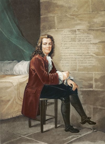 Voltaire im Gefängnis der Bastille, schreibt die La Henriade im Jahr 1728 von Francois Bouchot