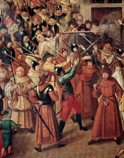 Französische Religionskriege: bewaffnete Prozession der Katholischen Liga Frankreichs in den Straßen von Paris von Francois Bunel