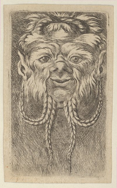 Satyrmaske mit überlappenden Hörnern und vier geflochtenen Bartsträhnen, aus Divers Ma..., ca. 1635-45 von Francois Chauveau