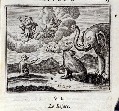 Der Sack. Fabeln von Jean de La Fontaine (1621-95). Illustration von François Chauveau (1613-1676). Ausgabe von 1728 von Francois Chauveau