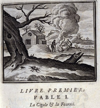 Die Zikade und die Ameise. Fabeln von Jean de La Fontaine. Illustration von François Chauveau. Ausgabe von 1728. von Francois Chauveau