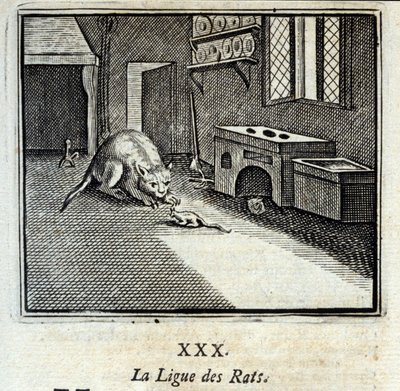 Die Rattenliga. Fabeln von Jean de La Fontaine. Illustration von François Chauveau. Ausgabe von 1728. von Francois Chauveau