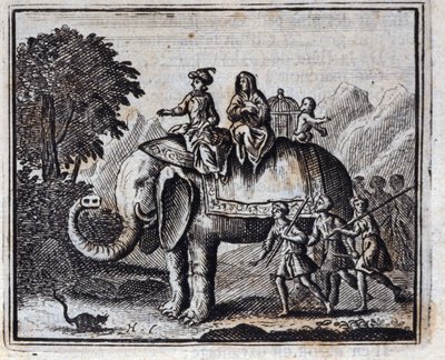 Die Ratte und der Elefant. Fabeln von Jean de La Fontaine. Illustration von François Chauveau. Ausgabe von 1728. von Francois Chauveau