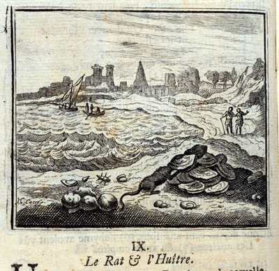 Die Ratte und der Richter. Fabeln von Jean de La Fontaine. Illustration von François Chauveau. Ausgabe von 1728. von Francois Chauveau