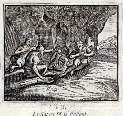Der Satyr und der Reisende. Fabeln von Jean de La Fontaine. Illustration von François Chauveau. Ausgabe von 1728. von Francois Chauveau